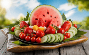 colorful fruits and vegetables high in water